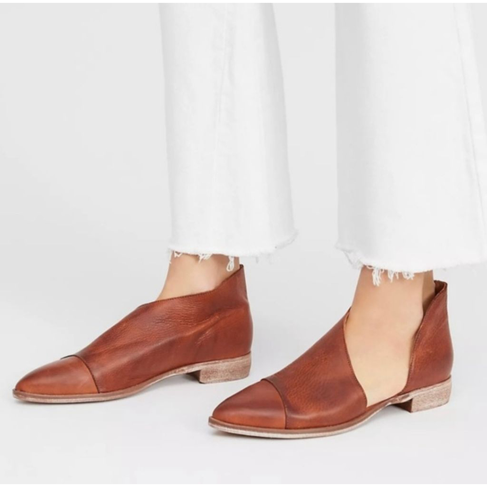 FREE PEOPLE Royale Brown Leather Pointed Toe Flats Size 38 7.5